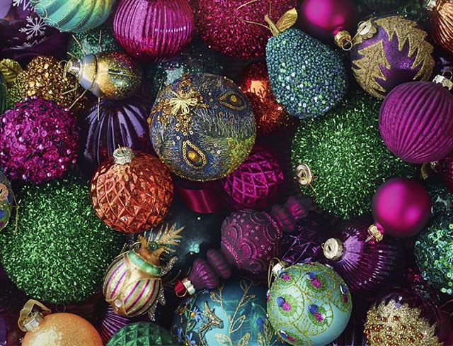 A selection of baubles in jewel colours from Dobbies